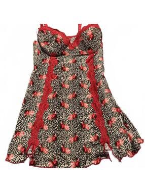 Y2K Cheetah Print and Rose Print Night Gown Size L